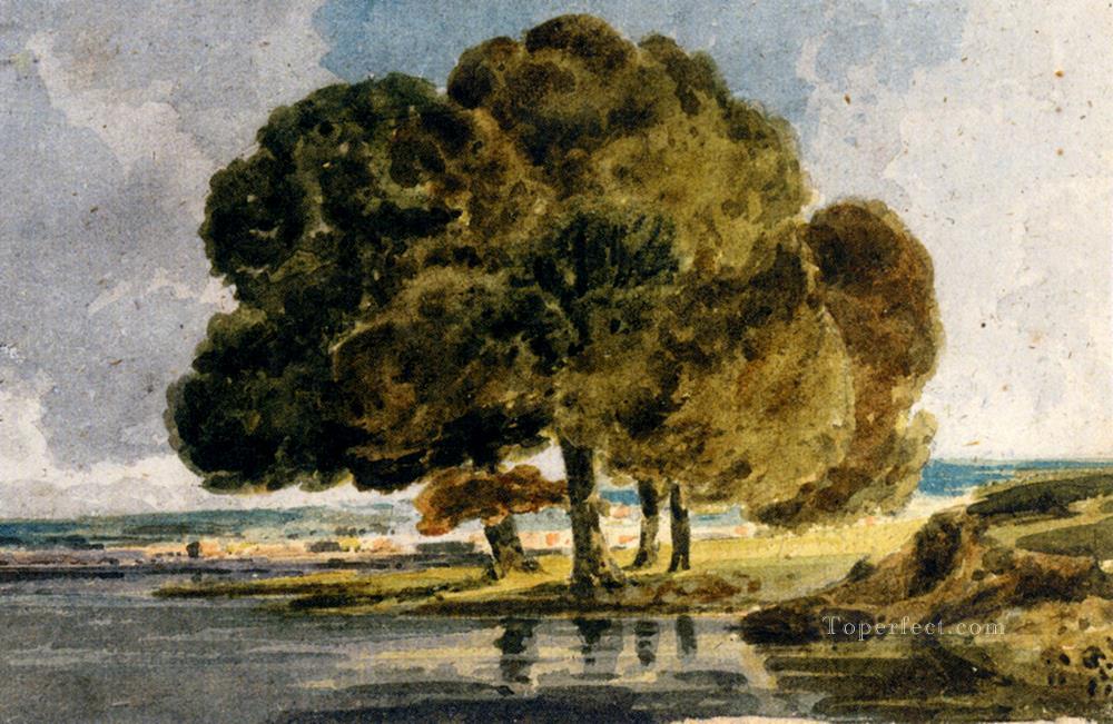 Trees On A Riverbank watercolour painter scenery Thomas Girtin Oil Paintings